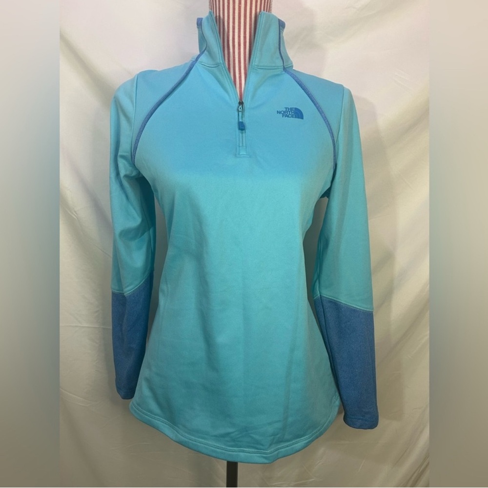 The North Face Women's Blue Pullover Jacket Cinder 100, 1/4 Zip Outerwear Size M